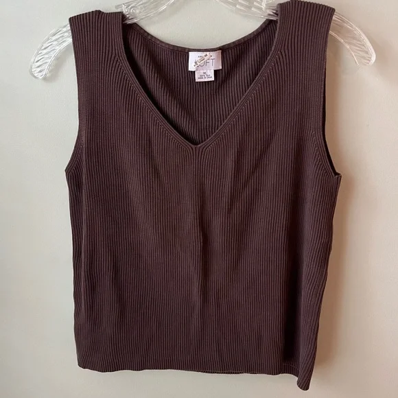 Y2K Loft 100% Silk Knit Ribbed Brown Sleeveless Ribbed Top - Picture 1 of 4